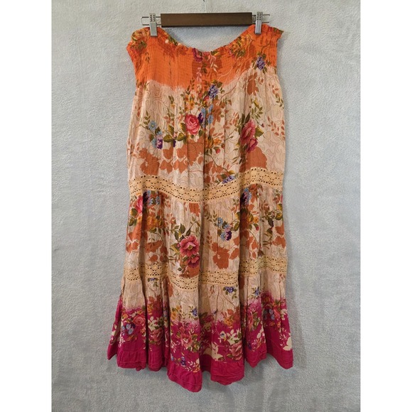 Bila Skirt Womens Large Orange Pink Floral Tiered Maxi Festival Hippie Boho 70s - Picture 3 of 7